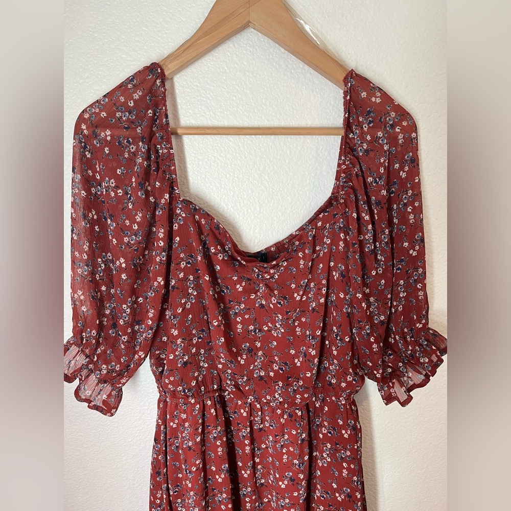 Trixxi Cottage Core Floral Clay Red Balloon Sleeve Mini Dress XL NWOT - Picture 5 of 14